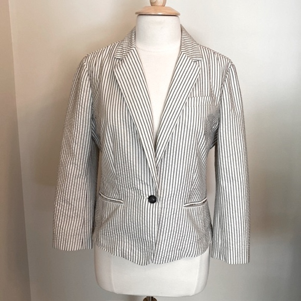 LOFT Black Ivory Pinstripe Blazer size 12 - but fits like a 10